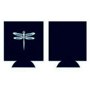 bartaco Koozies, Dark navy blue koozie with white dragonfly imprint on one side