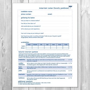 bartaco Hiring, Hourly Interview Pad Questionnaire, product thumbnail