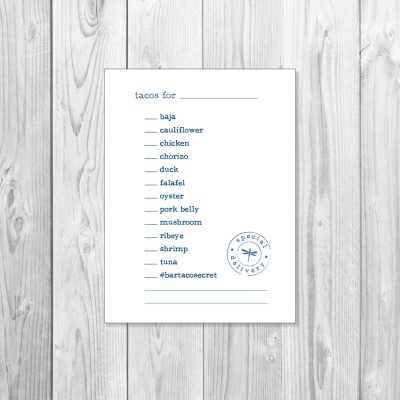 bartaco, taco to-go checklist, 2023-01 update, pads of 100