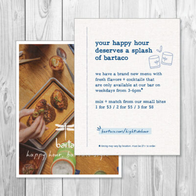 bartaco Happy Hour Take Out Postcard, 2025 design