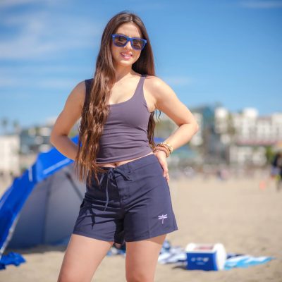 bartaco Swimwear, Women's Boardshorts, Dark Navy Blue on Model
