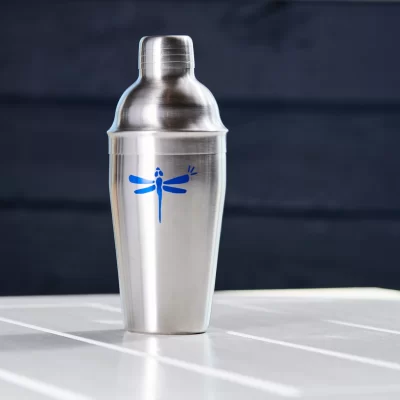 bartaco cocktail shaker, stainless steel with dragonfly logo