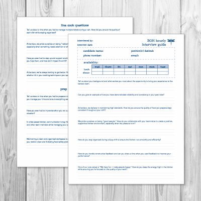 bartaco back of house BOH hourly interview pad