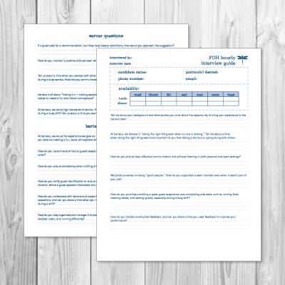 bartaco front of house FOH hourly interview pad